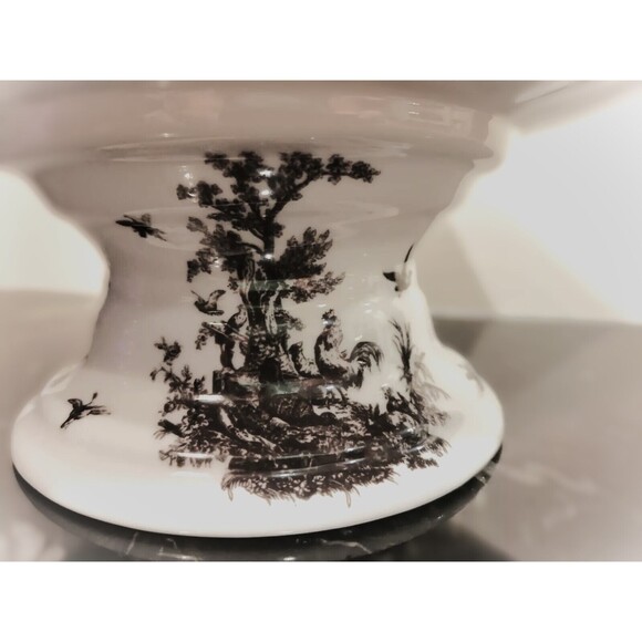 AUV2 Black & White French country Toile Centerpiece Pedestal Fruit Bowl - Picture 7 of 13
